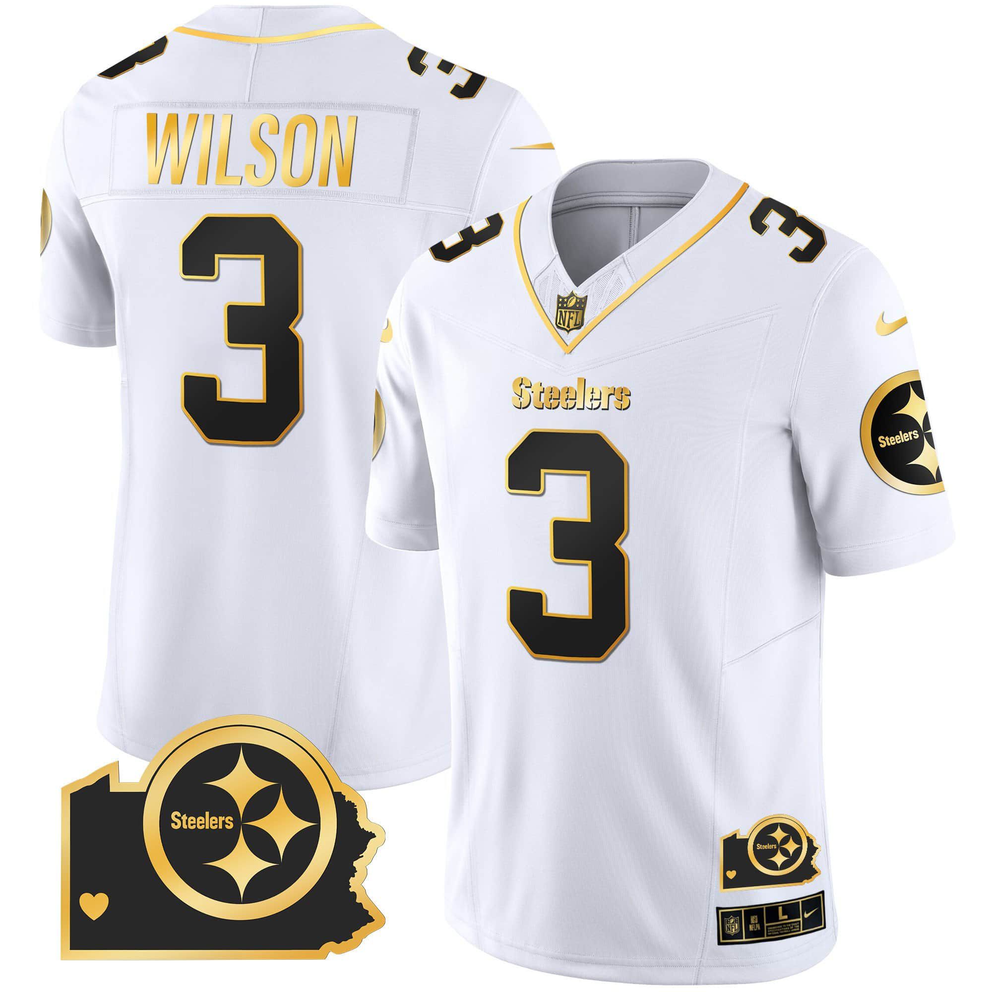 Men Pittsburgh Steelers #3 Wilson White Gold 2024 Nike Home Patch Vapor Limited NFL Jersey